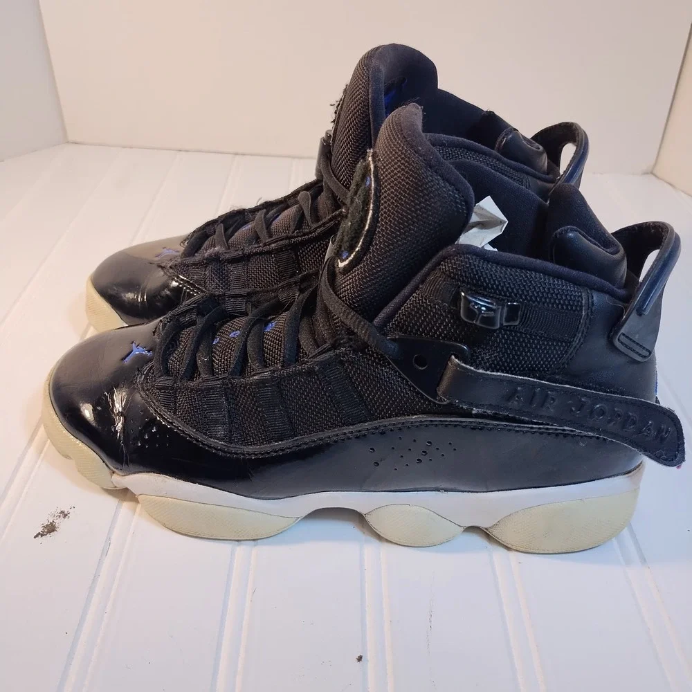 Nike Air Jordan Rings Basketball Sneakers Black Blue White 6Y 323419-016